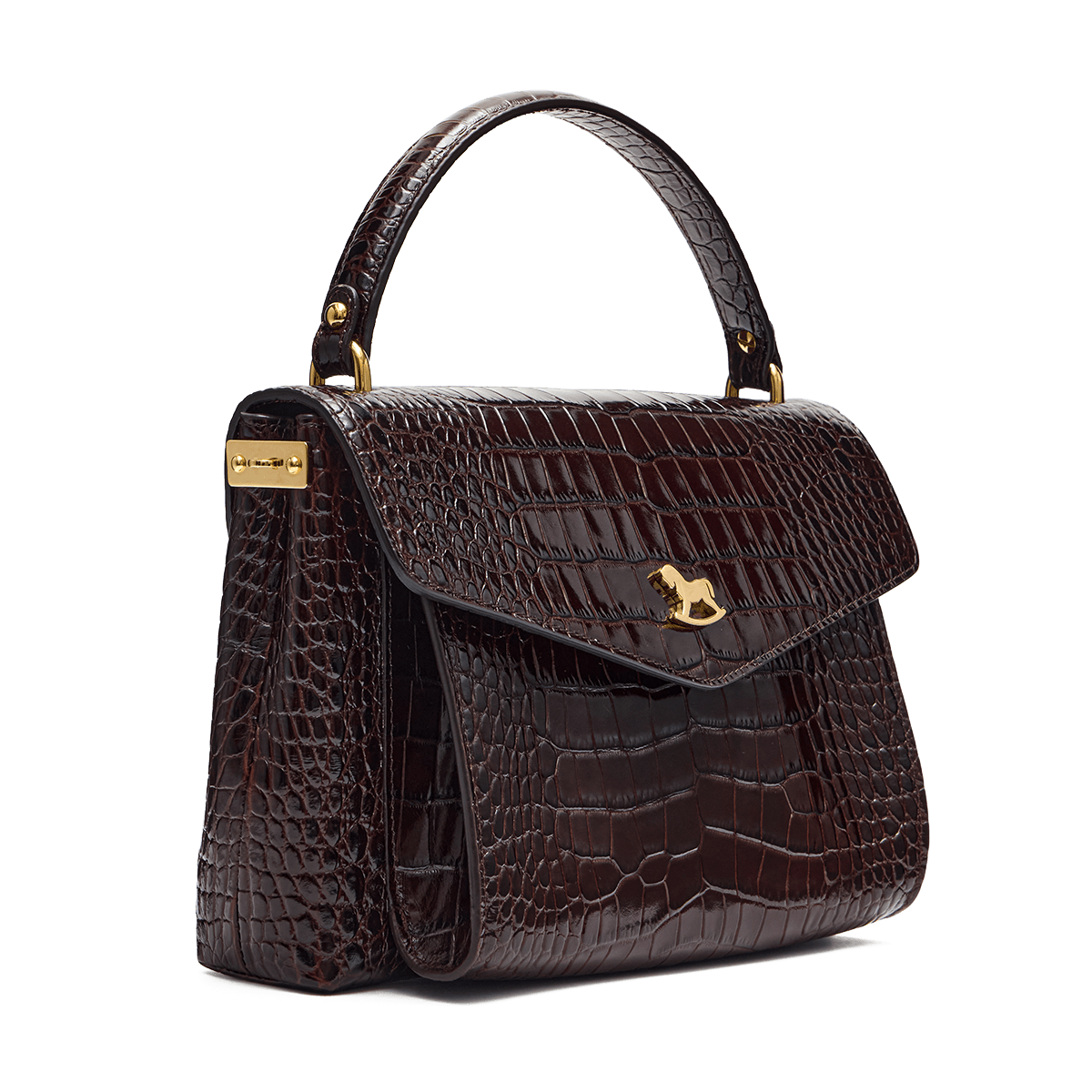 Leather satchel with a signature clasp