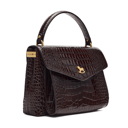 Leather satchel with a signature clasp