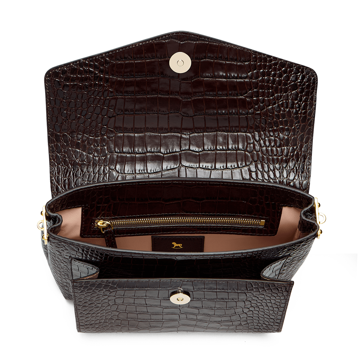Leather satchel with a signature clasp