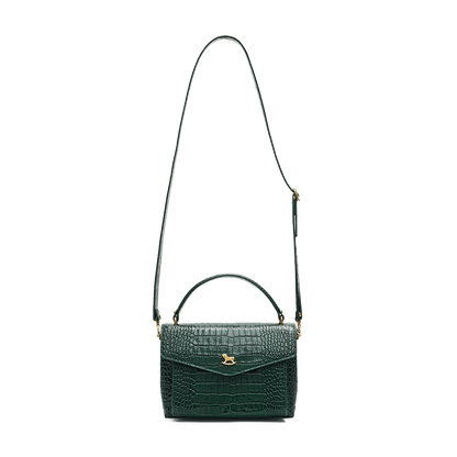 Leather satchel with a signature clasp