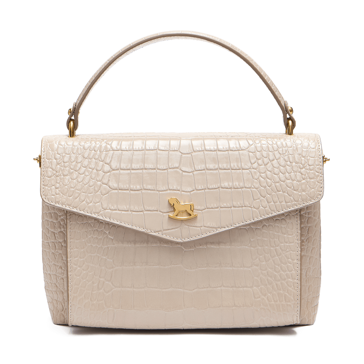 Leather satchel with a signature clasp