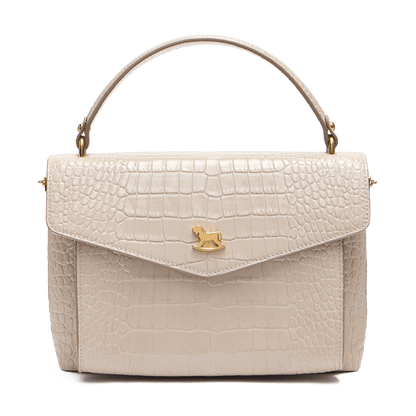 Leather satchel with a signature clasp