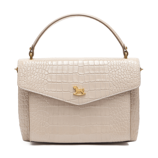 Leather satchel with a signature clasp