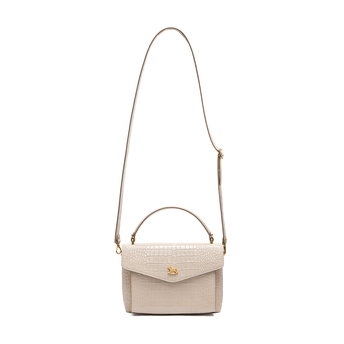 Leather satchel with a signature clasp