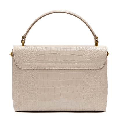 Leather satchel with a signature clasp
