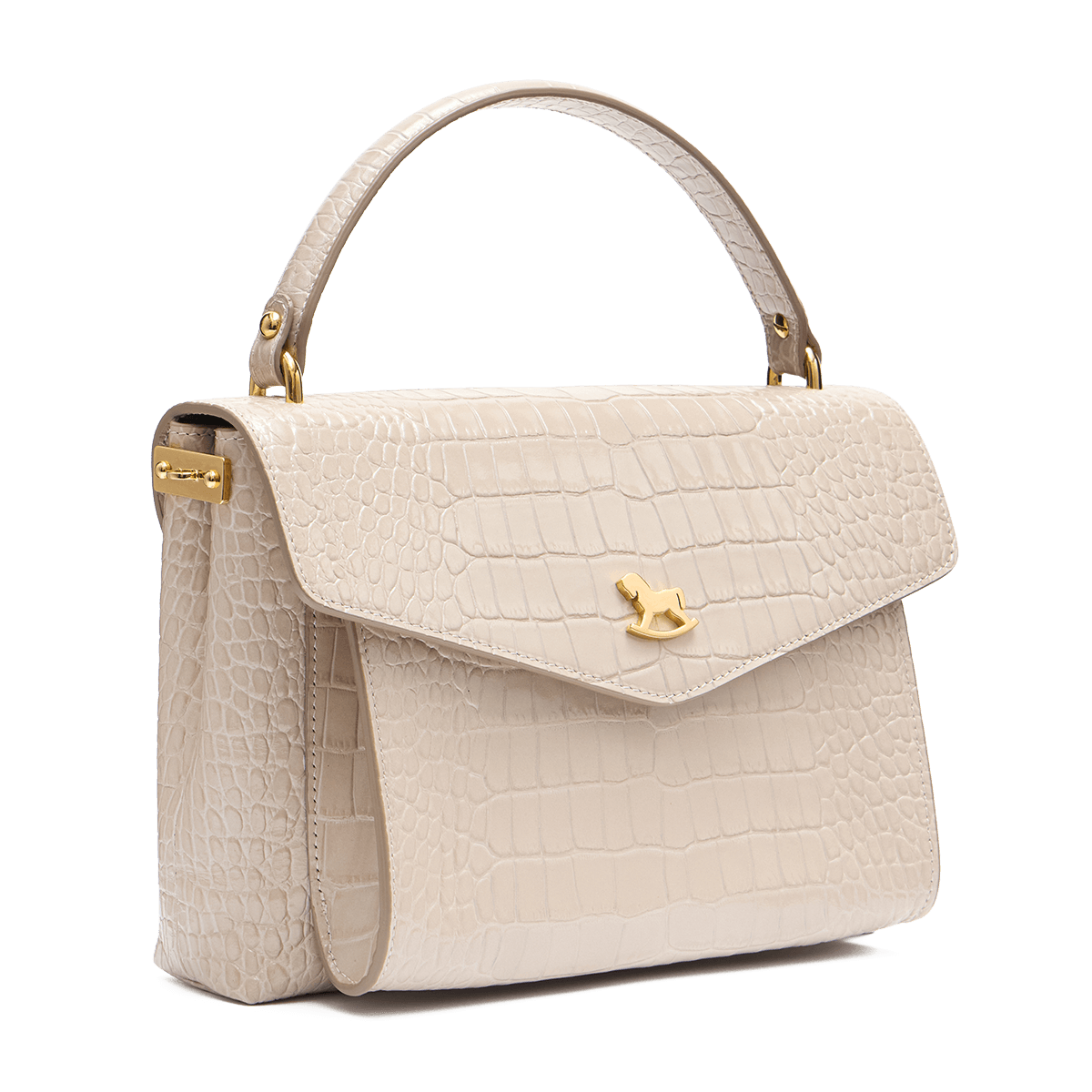 Leather satchel with a signature clasp