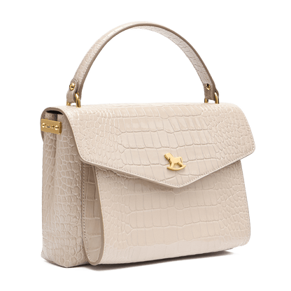 Leather satchel with a signature clasp
