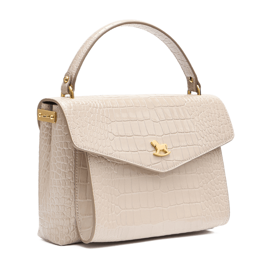 Leather satchel with a signature clasp