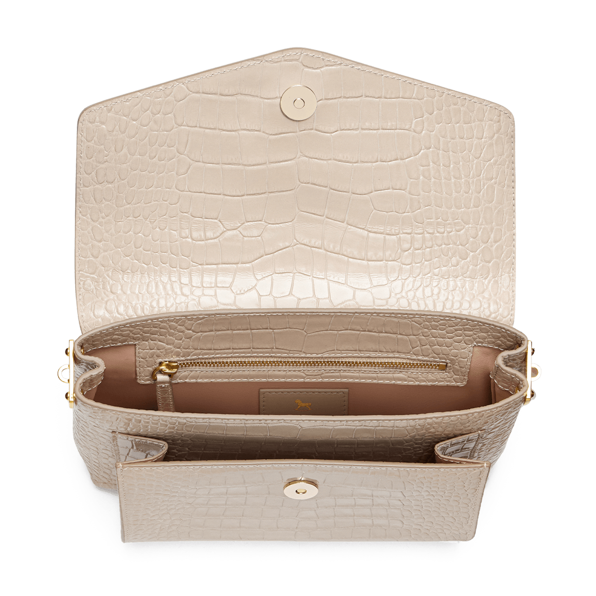 Leather satchel with a signature clasp