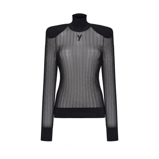 Turtleneck with hand-embroidered signature chevron