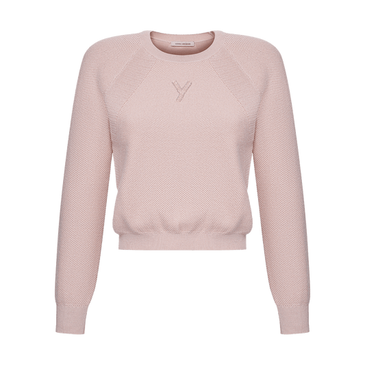 Silk-cashmere sweater with hand-embroidered signature chevron