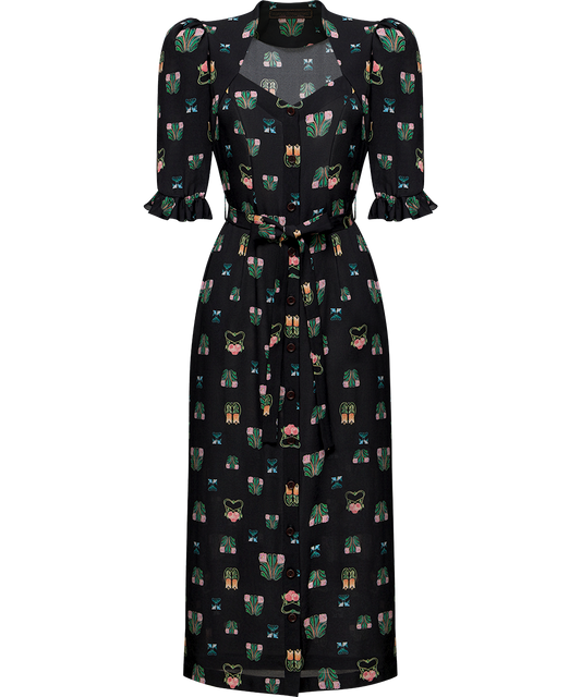 Silk dress with a signature print