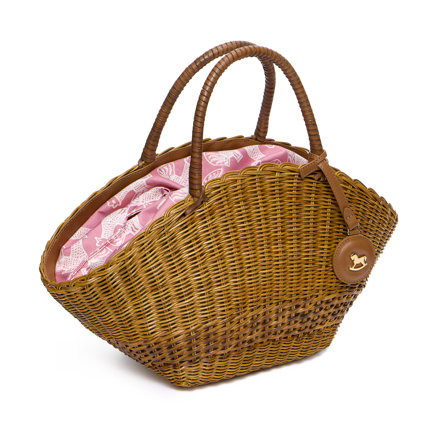 Basket bag with signature print lining and a charm