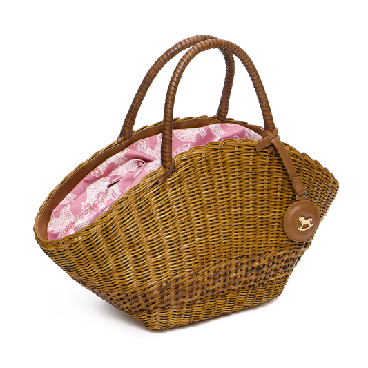 Basket bag with signature print lining and a charm
