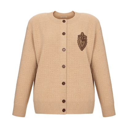 Cashmere cardigan with signature lace chevron