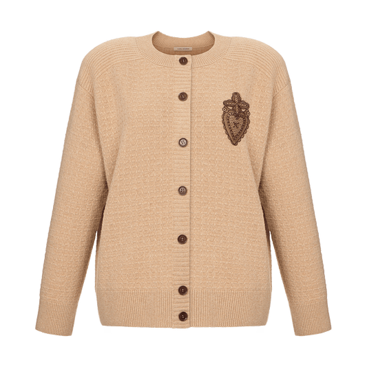 Cashmere cardigan with signature lace chevron