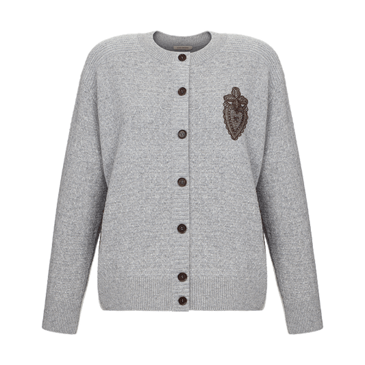 Cashmere cardigan with signature lace chevron