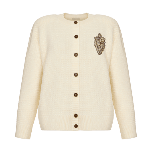 Cashmere cardigan with signature lace chevron