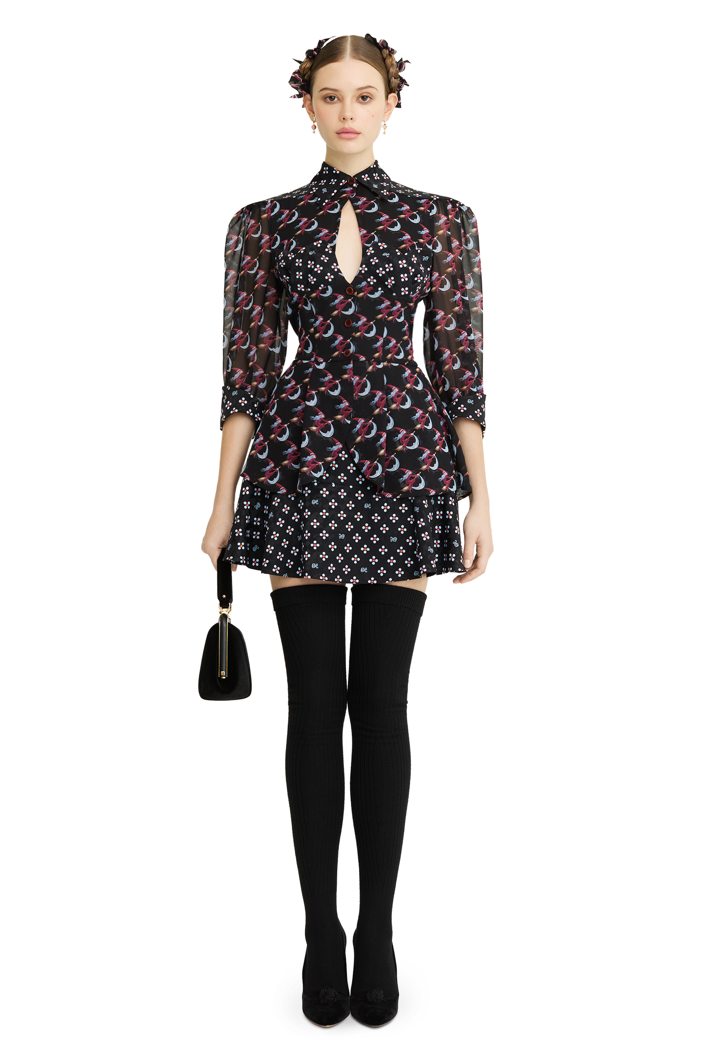 Silk peplum blouse with a signature print