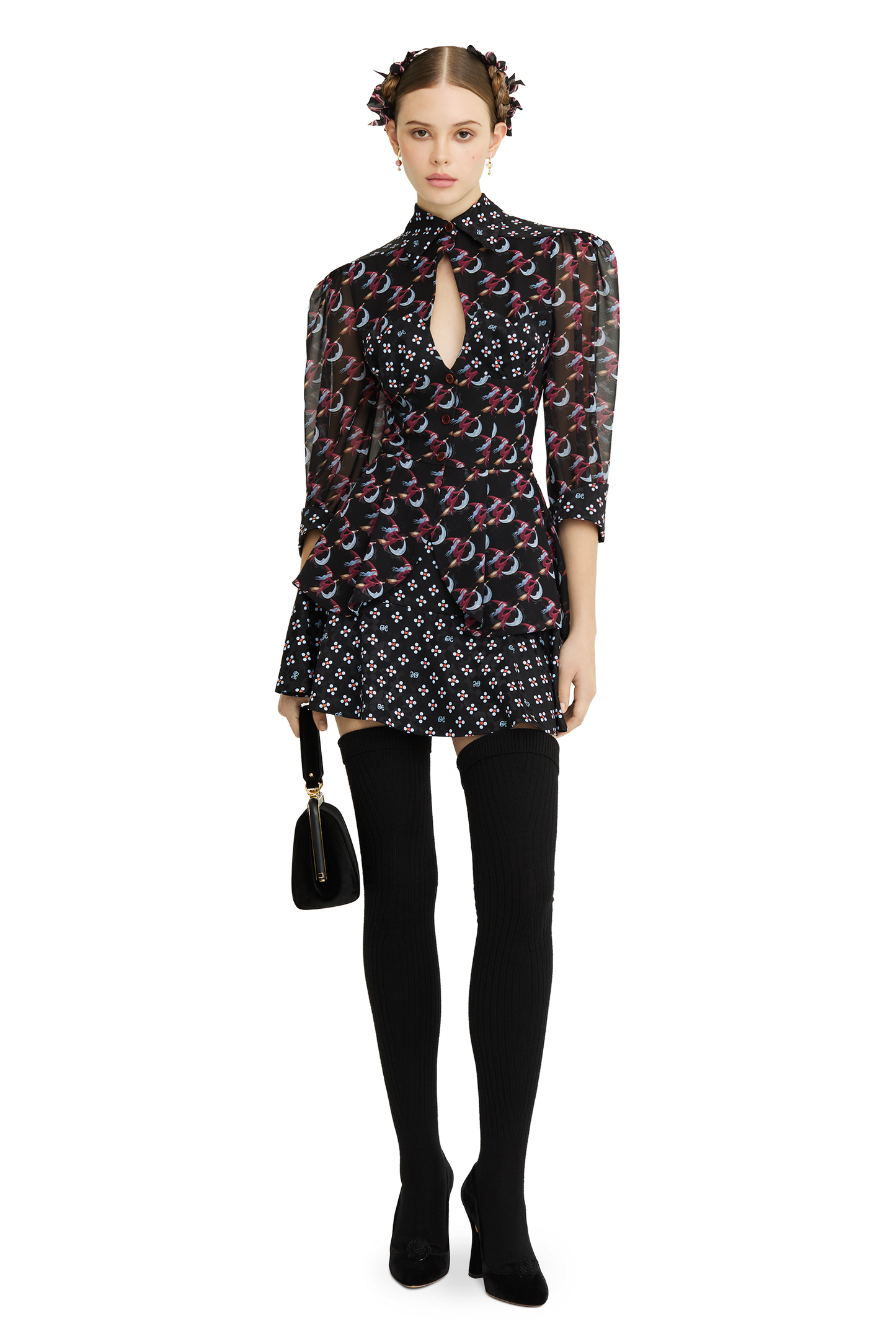 Silk peplum blouse with a signature print
