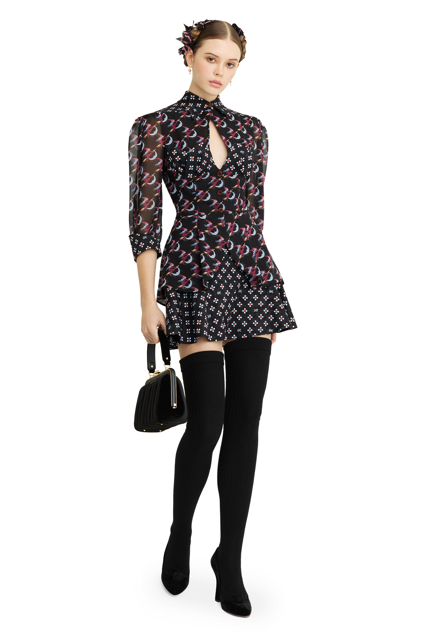 Silk peplum blouse with a signature print