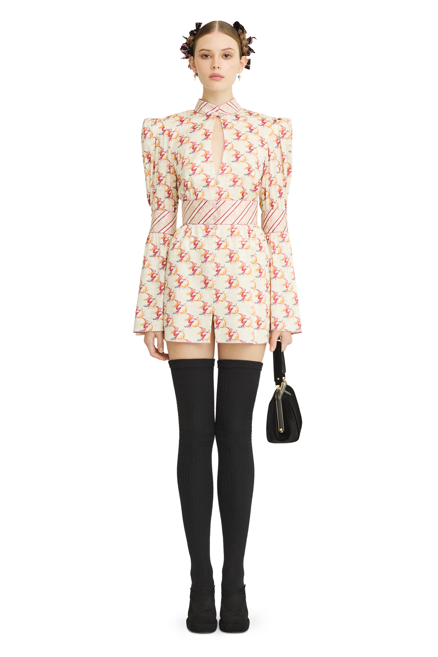 Silk jacquard dress with a signature print