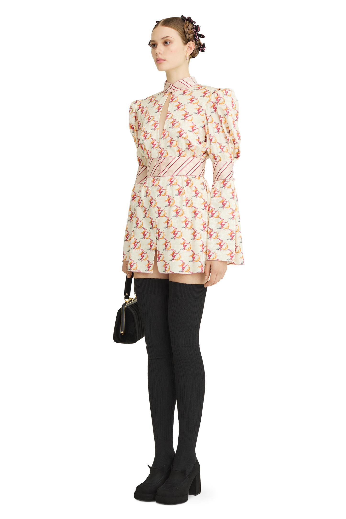 Silk jacquard dress with a signature print