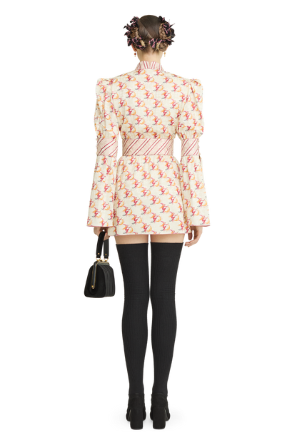 Silk jacquard dress with a signature print