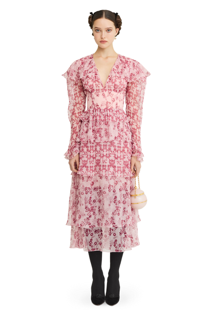Сrinkled silk chiffon dress with a signature print