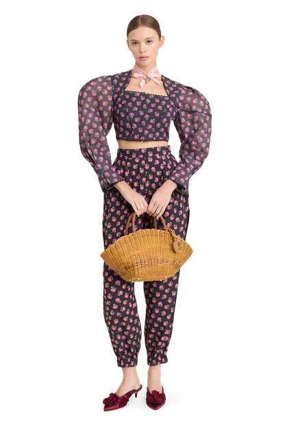 Cotton blouse with a signature floral print