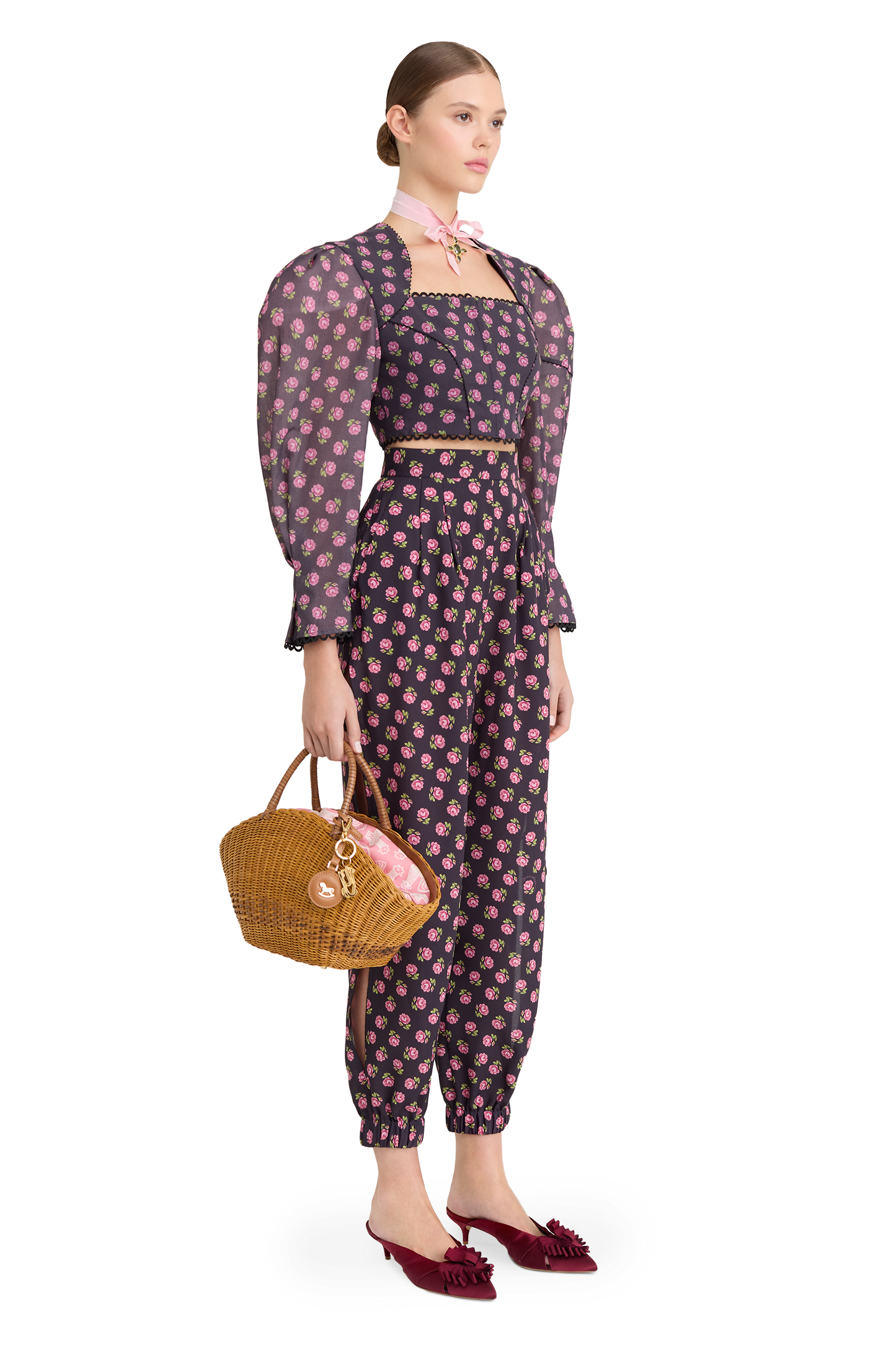 Cotton blouse with a signature floral print