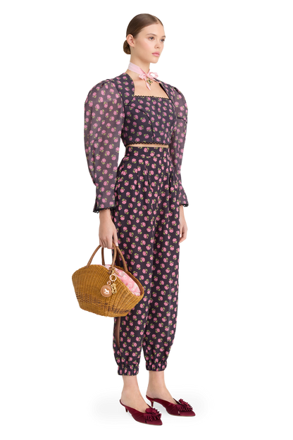 Cotton blouse with a signature floral print
