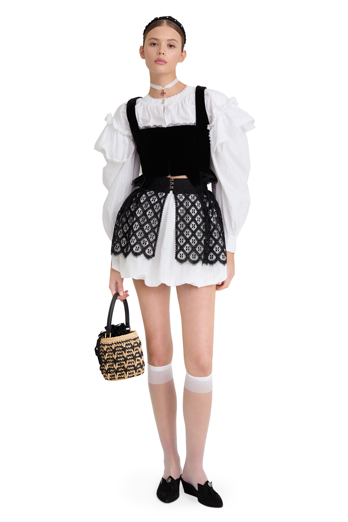 Cotton blouse with ruffled shoulders and an open back