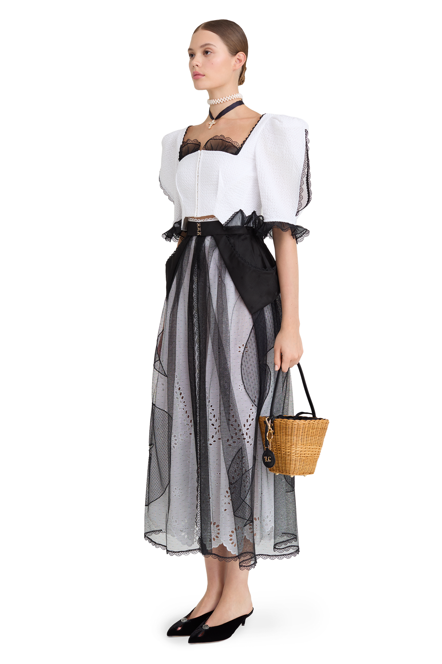 Cotton blouse with organza trim