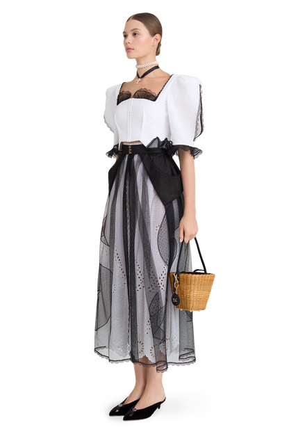Cotton blouse with organza trim