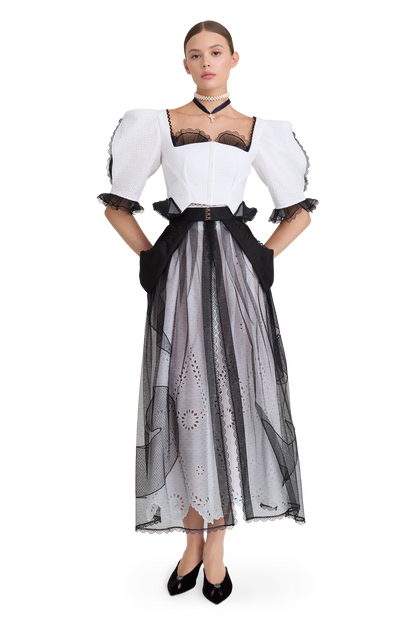 Cotton blouse with organza trim