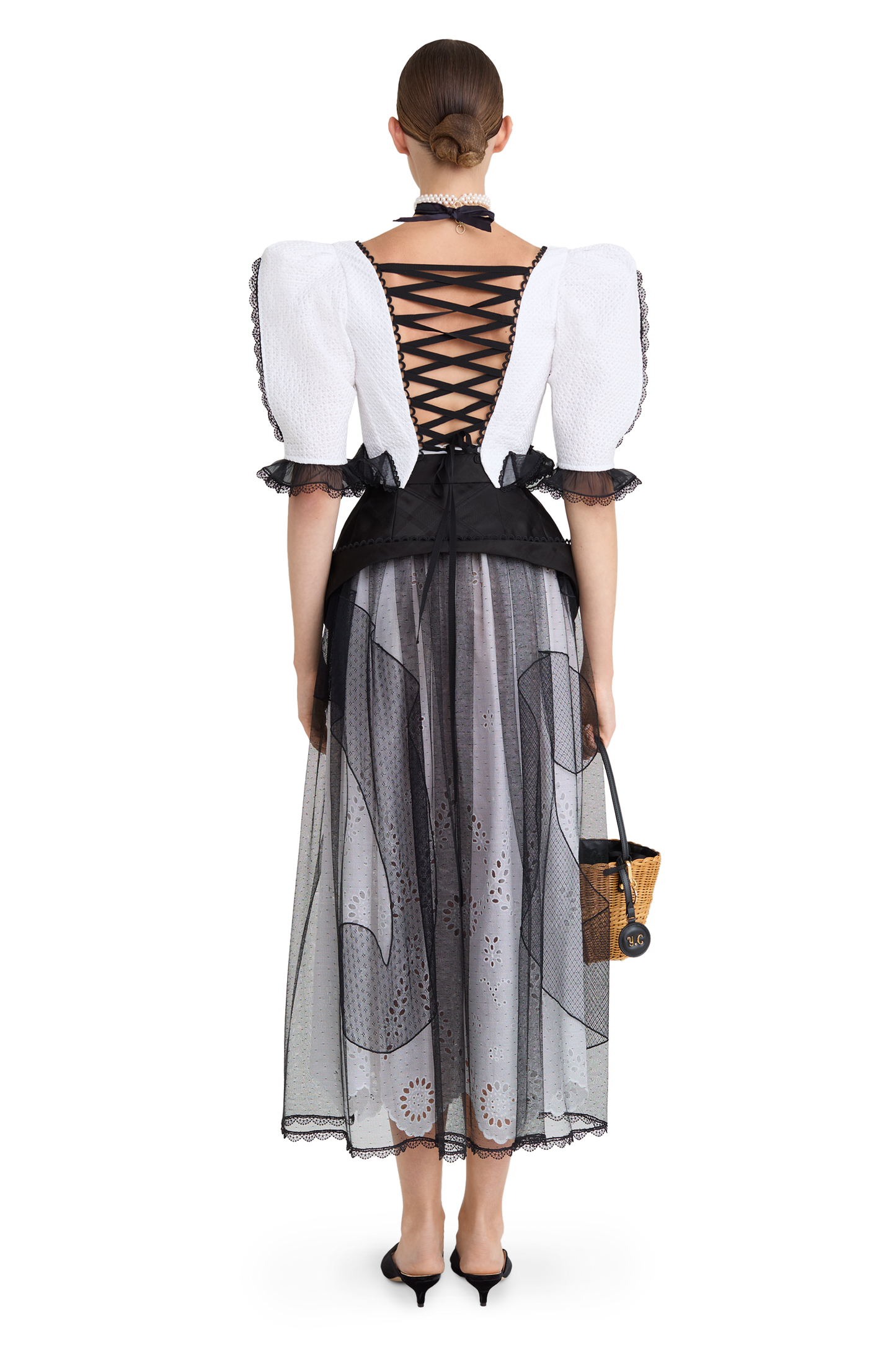 Cotton blouse with organza trim