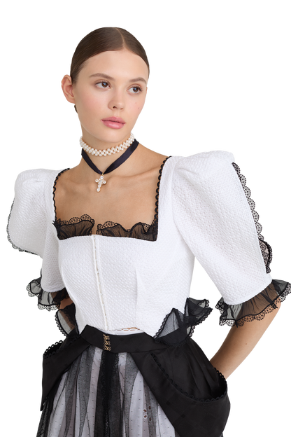 Cotton blouse with organza trim