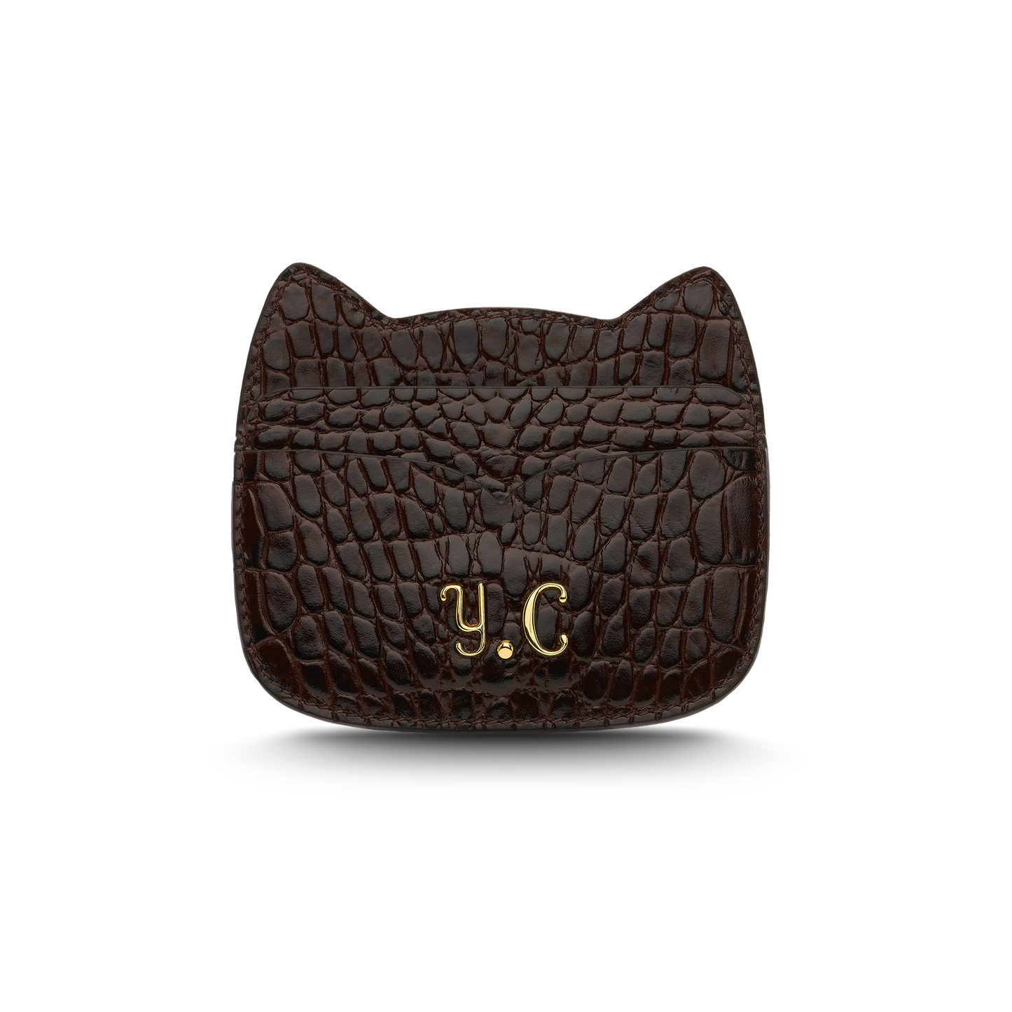 Cat-shaped leather cardholder with signature “U.S.” initials