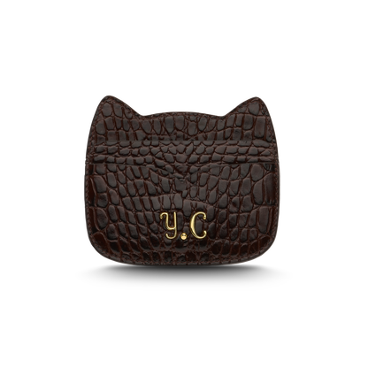 Cat-shaped leather cardholder with signature “U.S.” initials