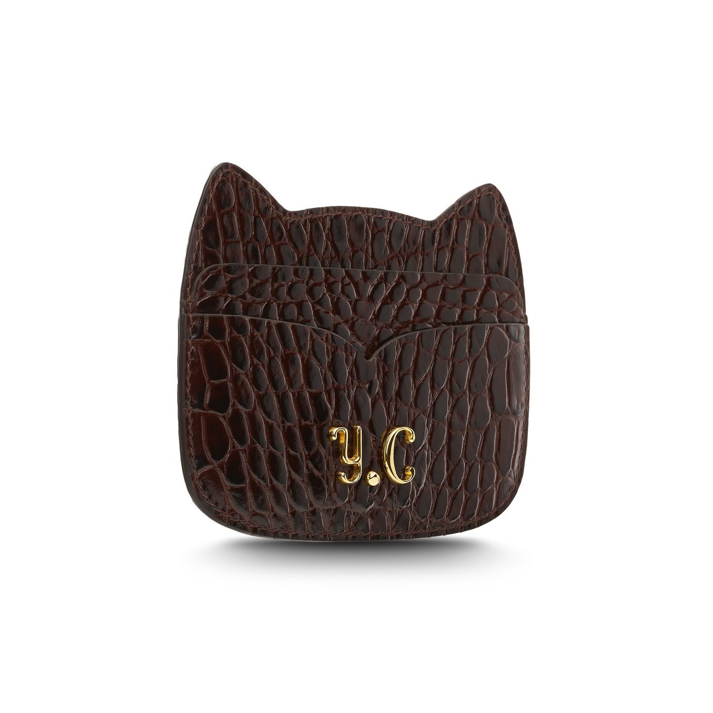Cat-shaped leather cardholder with signature “U.S.” initials