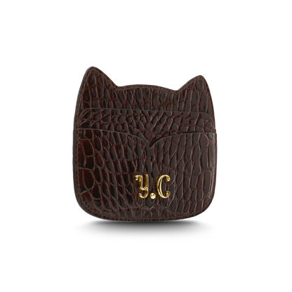 Cat-shaped leather cardholder with signature “U.S.” initials