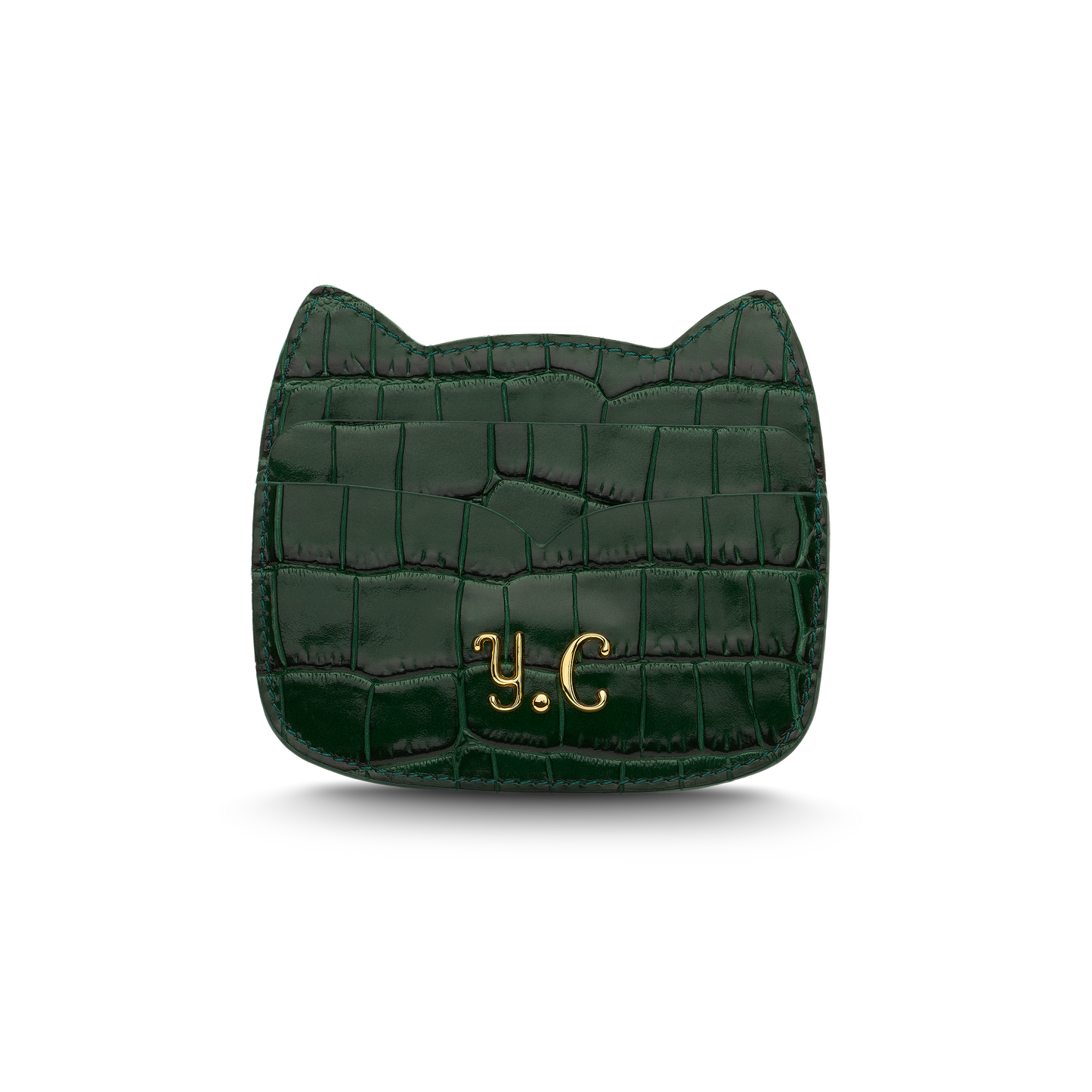Cat-shaped leather cardholder with signature “U.S.” initials