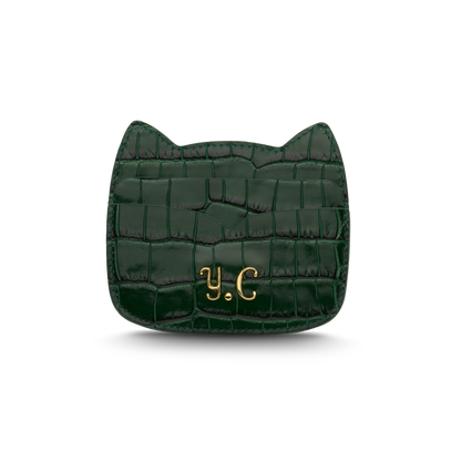 Cat-shaped leather cardholder with signature “U.S.” initials