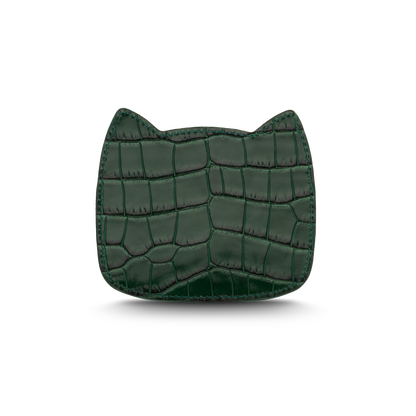 Cat-shaped leather cardholder with signature “U.S.” initials