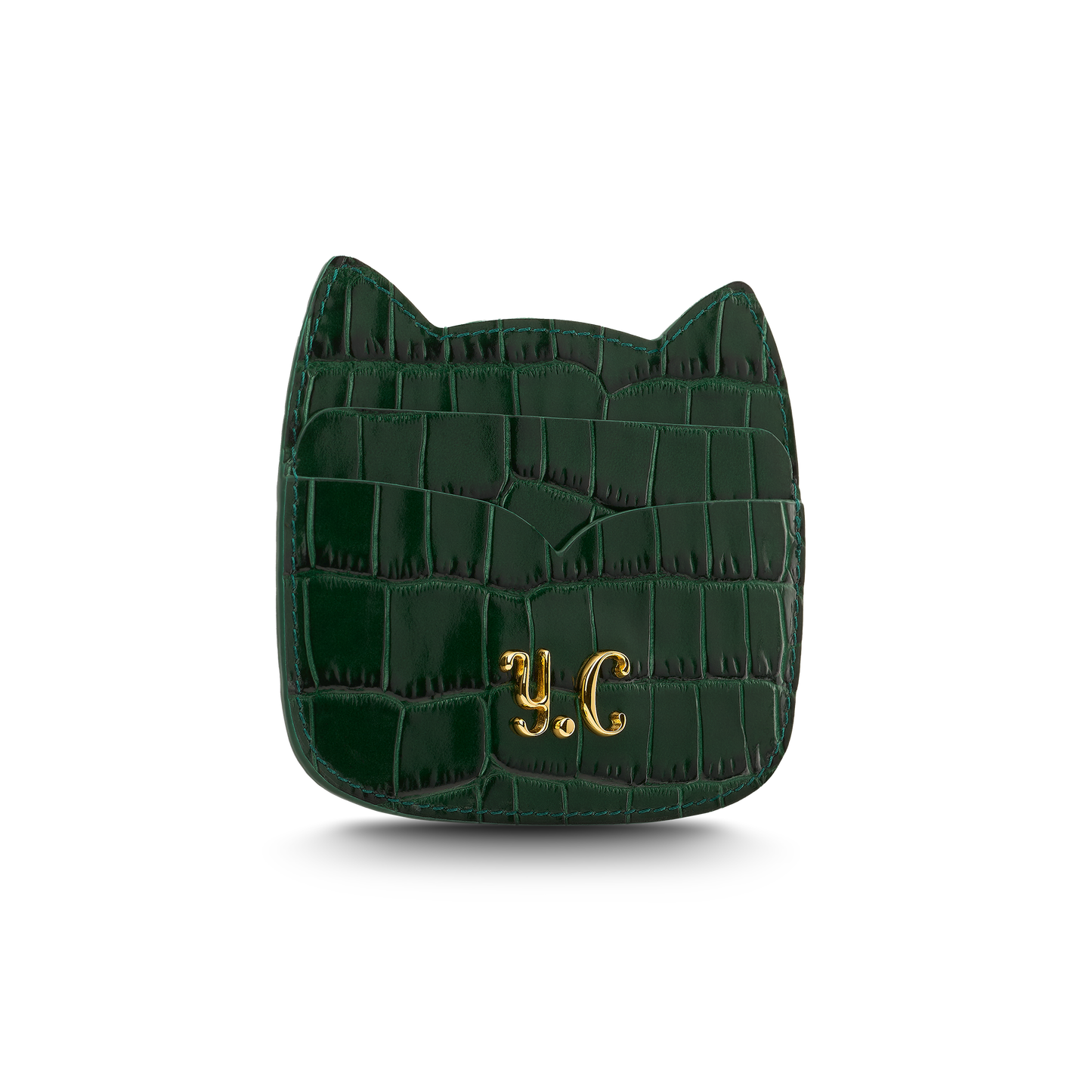 Cat-shaped leather cardholder with signature “U.S.” initials