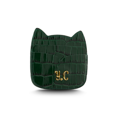 Cat-shaped leather cardholder with signature “U.S.” initials