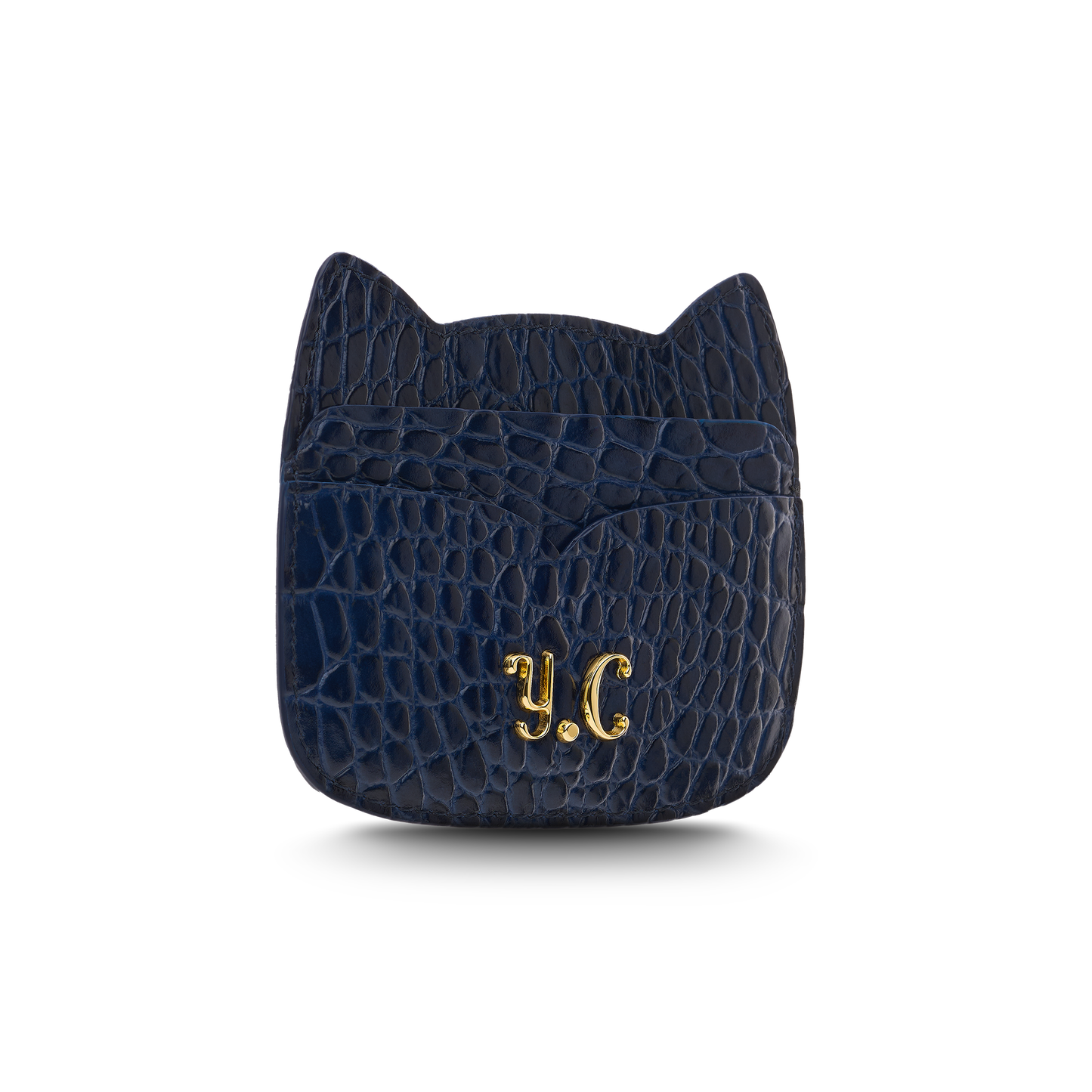 Cat-shaped leather cardholder with signature “U.S.” initials