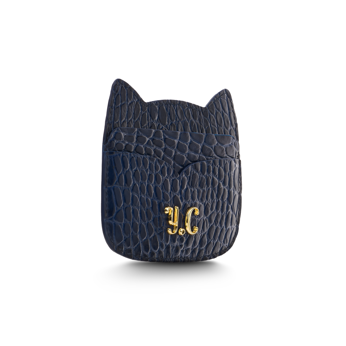 Cat-shaped leather cardholder with signature “U.S.” initials
