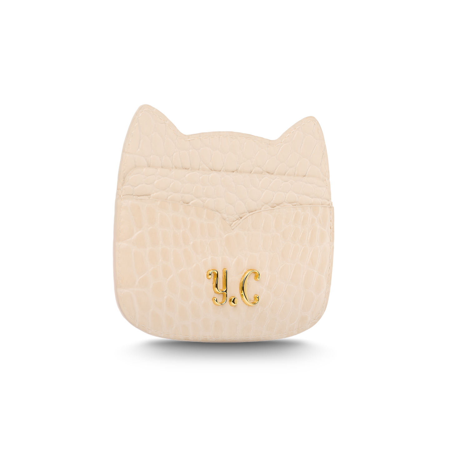Cat-shaped leather cardholder with signature “U.S.” initials